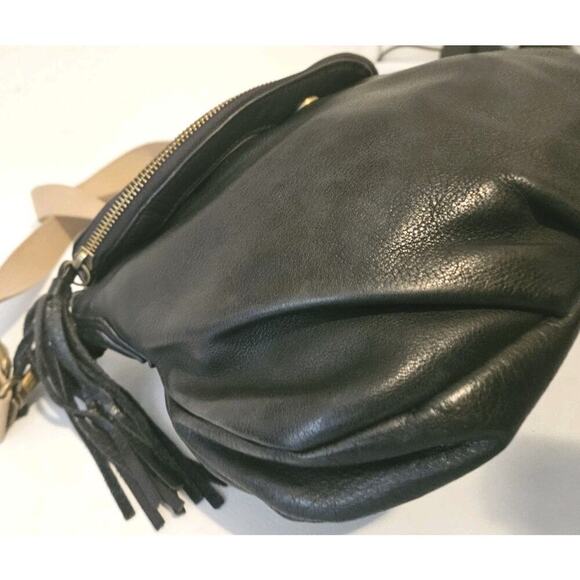 Margot Soft Leather Fold Over Tassel Crossbody Shoulder Bag Blackb13x8x3 - Picture 7 of 12
